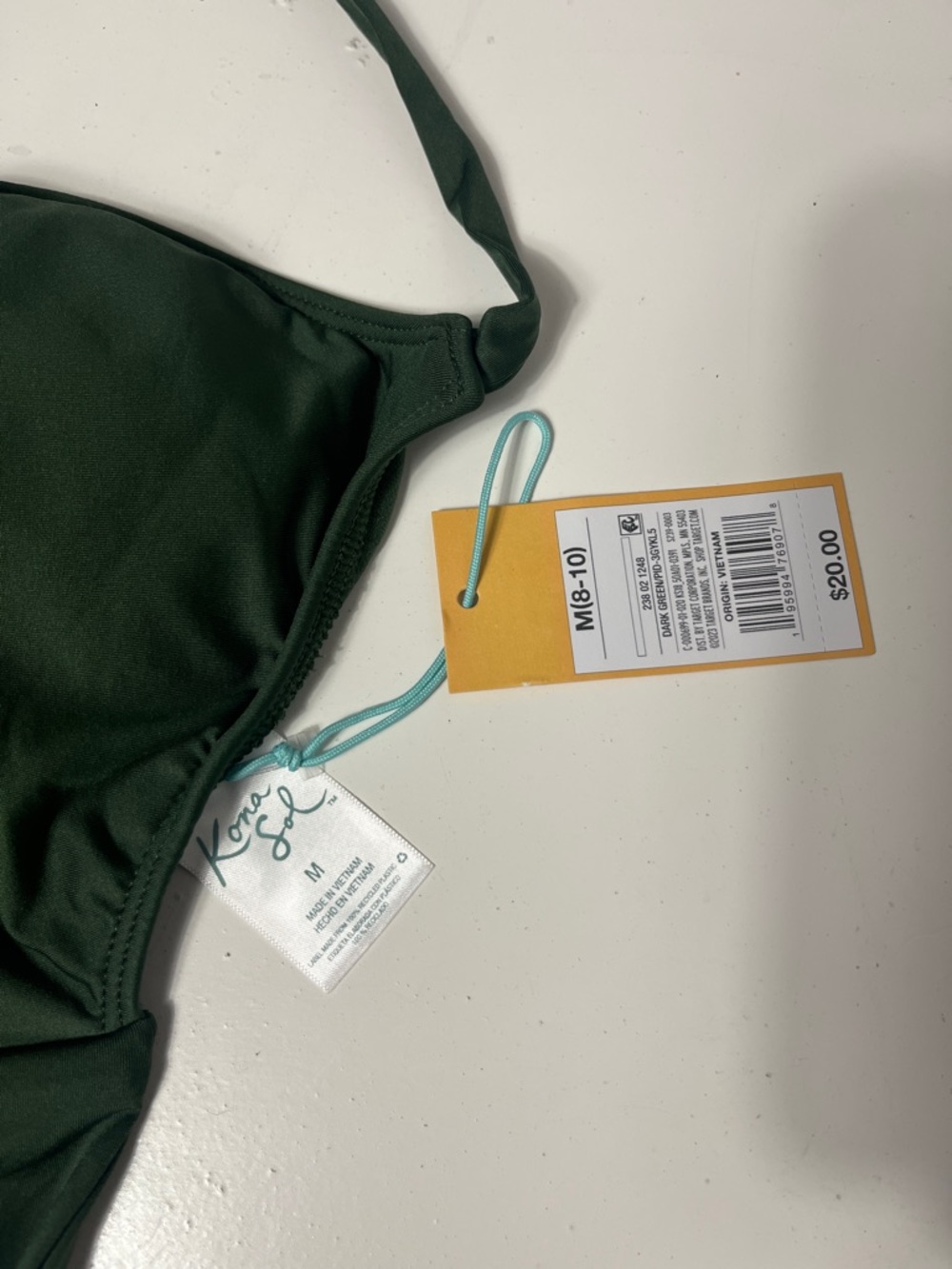 Kona Sol Dark Green Criss Cross Cut Out Bikini Top Adjustable Straps NWT - Picture 4 of 6